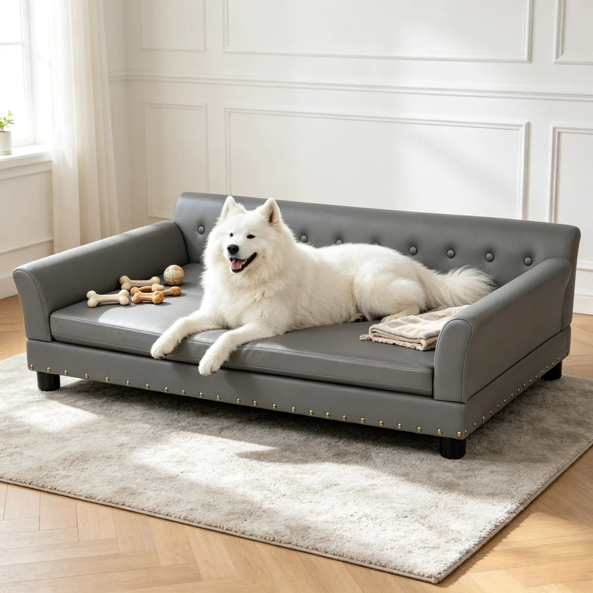 BINGOPAW Elevated Dog Sofa With Removable Microfiber Cushion
