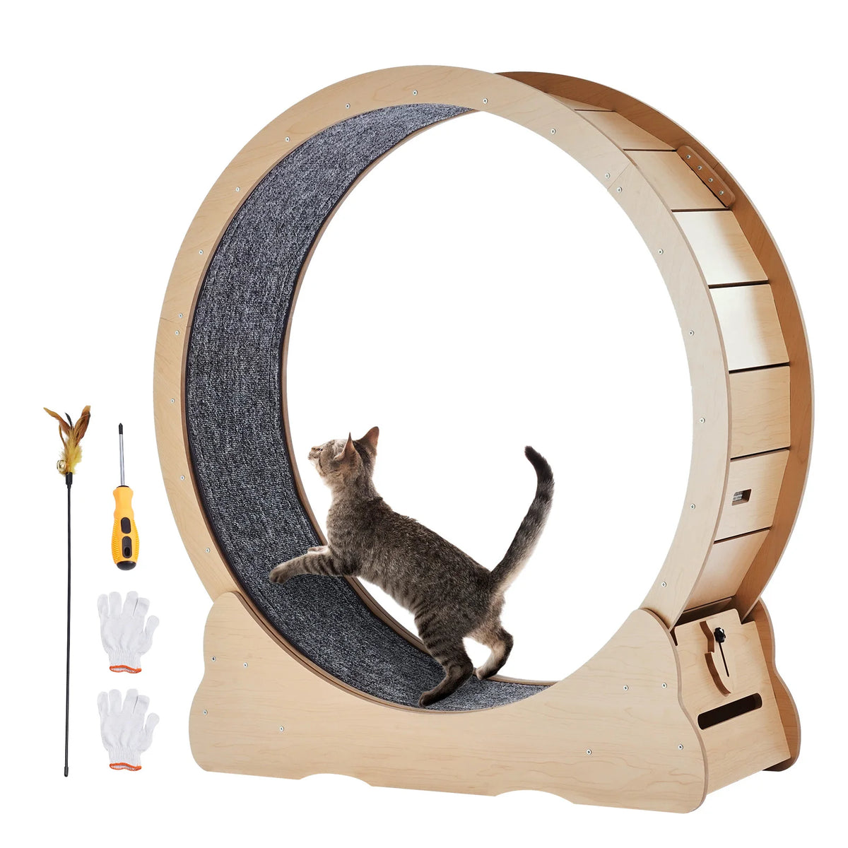 SucceBuy Wooden Cat Exercise Wheel For Indoor Fitness And Play