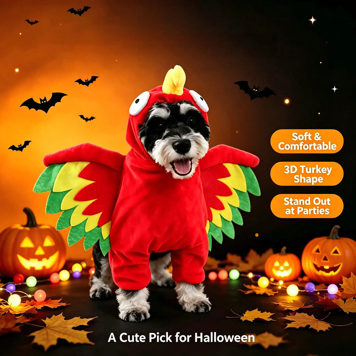 Halloween Pet Turkey Standing Costume With Feather Wings