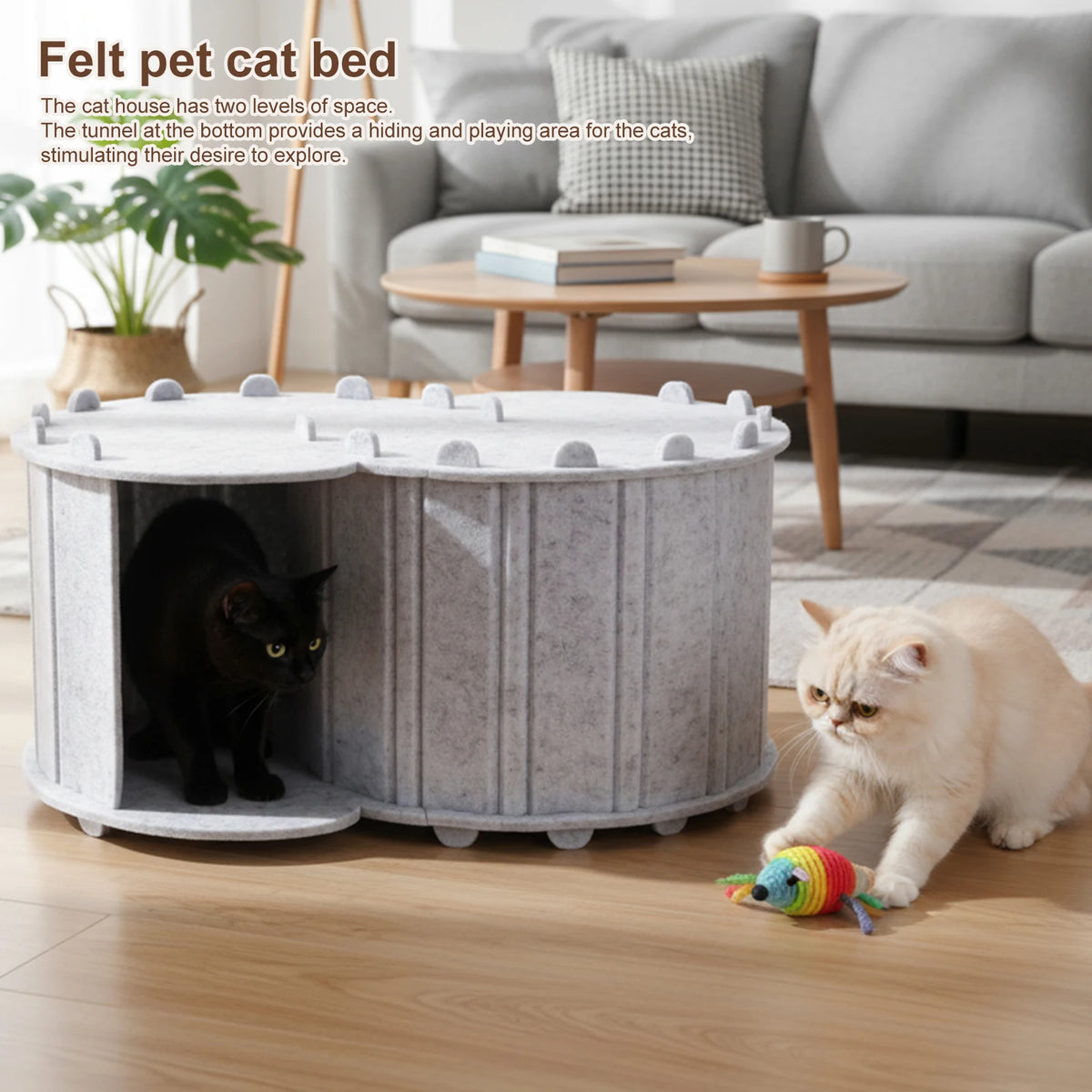 Foldable Felt Cat Tunnel Bed Peekaboo Cave For Pets