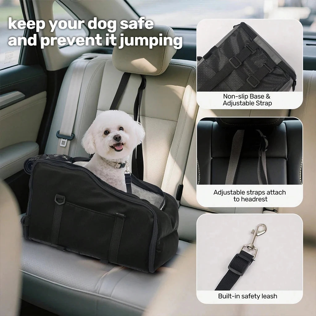 Portable Pet Car Seat With Safety Leash Non Slip Base