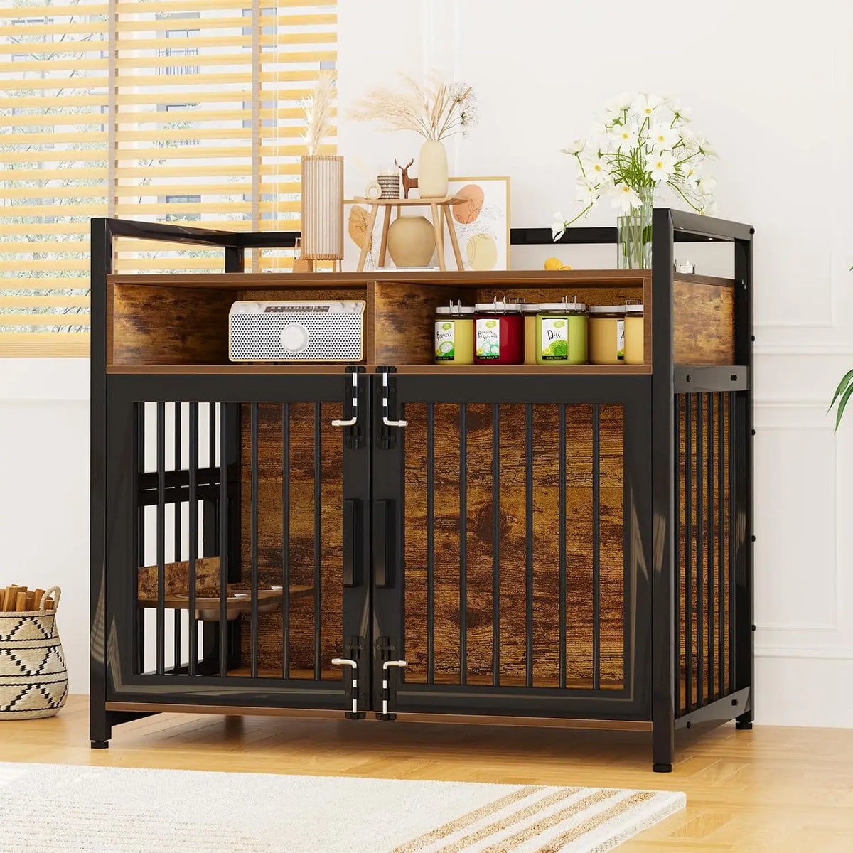 Garvee Indoor Wooden Dog Crate Furniture With Adjustable Legs
