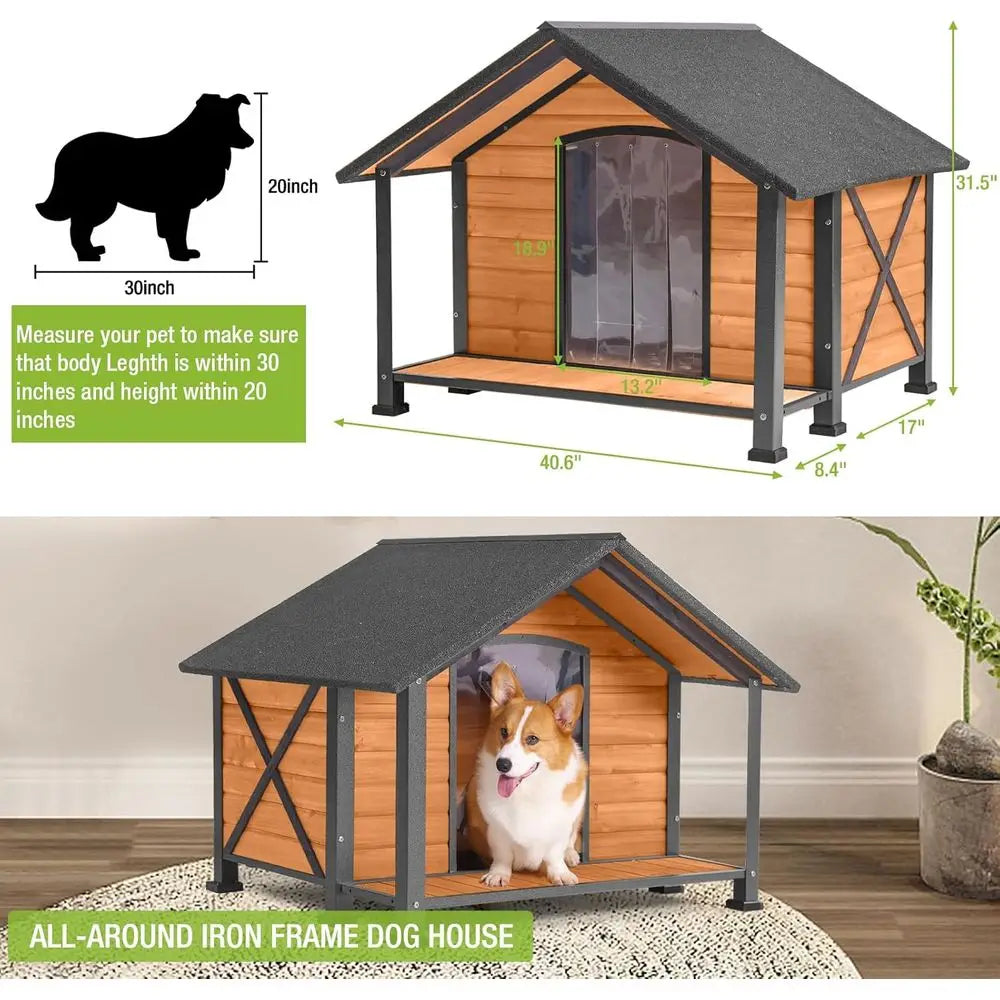 Durable Outdoor Dog Kennel With Iron Frame And Wooden Panels