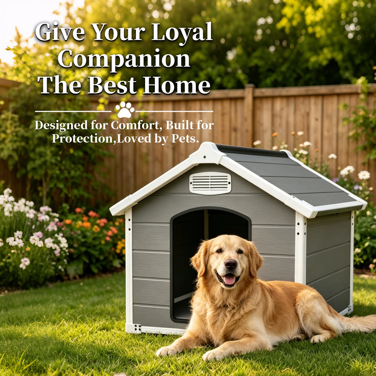 Waterproof Plastic Doghouse With Air Vents And Elevated Floor