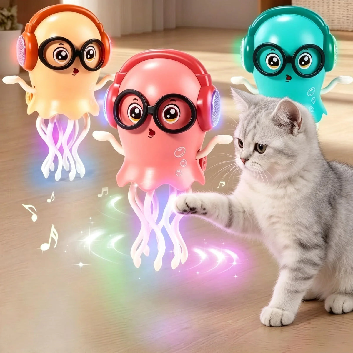 LED Dancing Jellyfish Cat Toy With Music And Obstacle Sensors