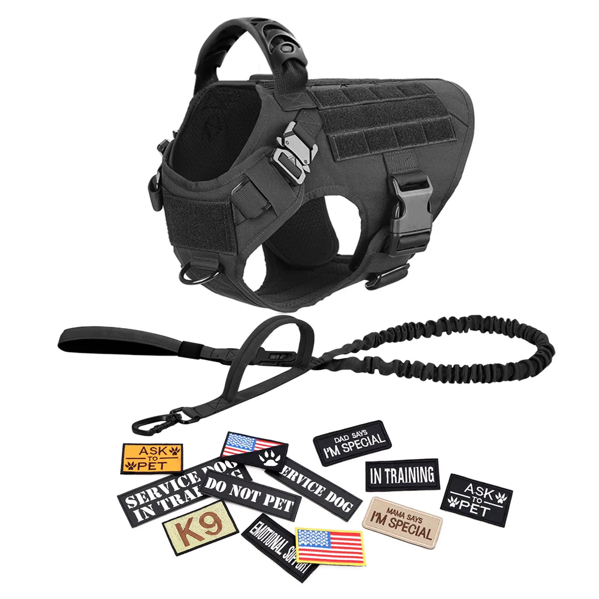 Petavel Tactical Dog Harness Vest Padded Nylon Quick Release Set