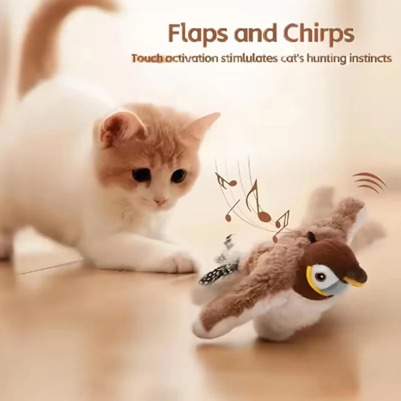 Interactive Chirping Simulated Bird Plush Cat Toy With Flapper