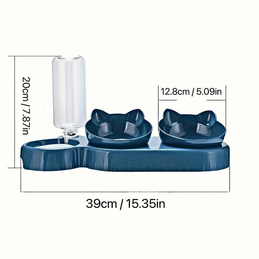 Tilted Cat Food Bowl Set With Gravity Water Dispenser