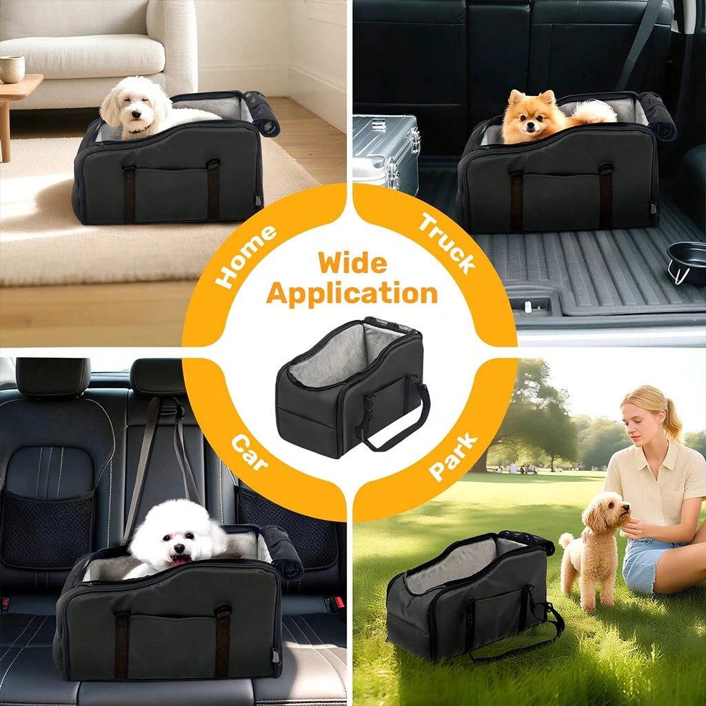 Portable Pet Car Seat With Safety Leash Non Slip Base